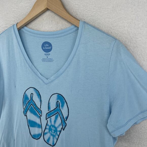 LIFE IS GOOD Top Womens M Flip Flop Sandals Beach Classic Fit Short Sleeve Blue - Picture 4 of 14